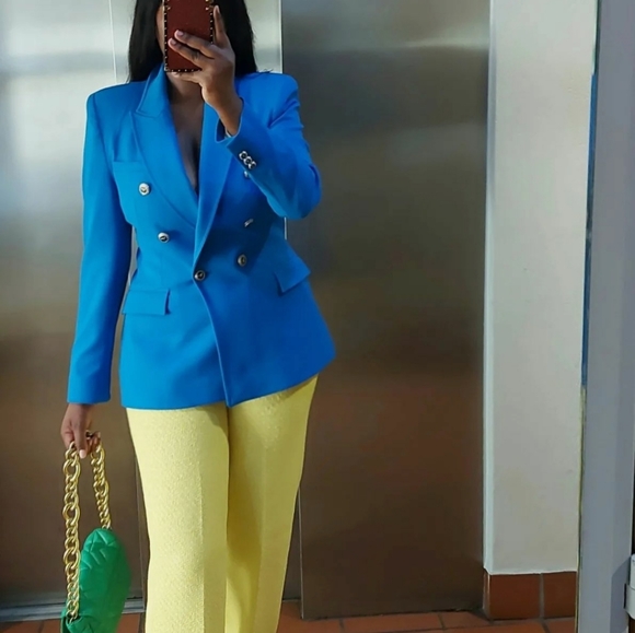 ZARA TAILORED DOUBLE BREASTED BLAZER BLUISH Bloggers favorite - Picture 6 of 16